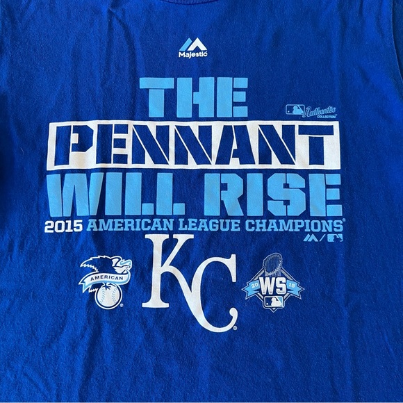 Majestic Kansas City Royals Baseball Large 14/16 Blue Pennant Shirt Top Tee - Picture 2 of 3